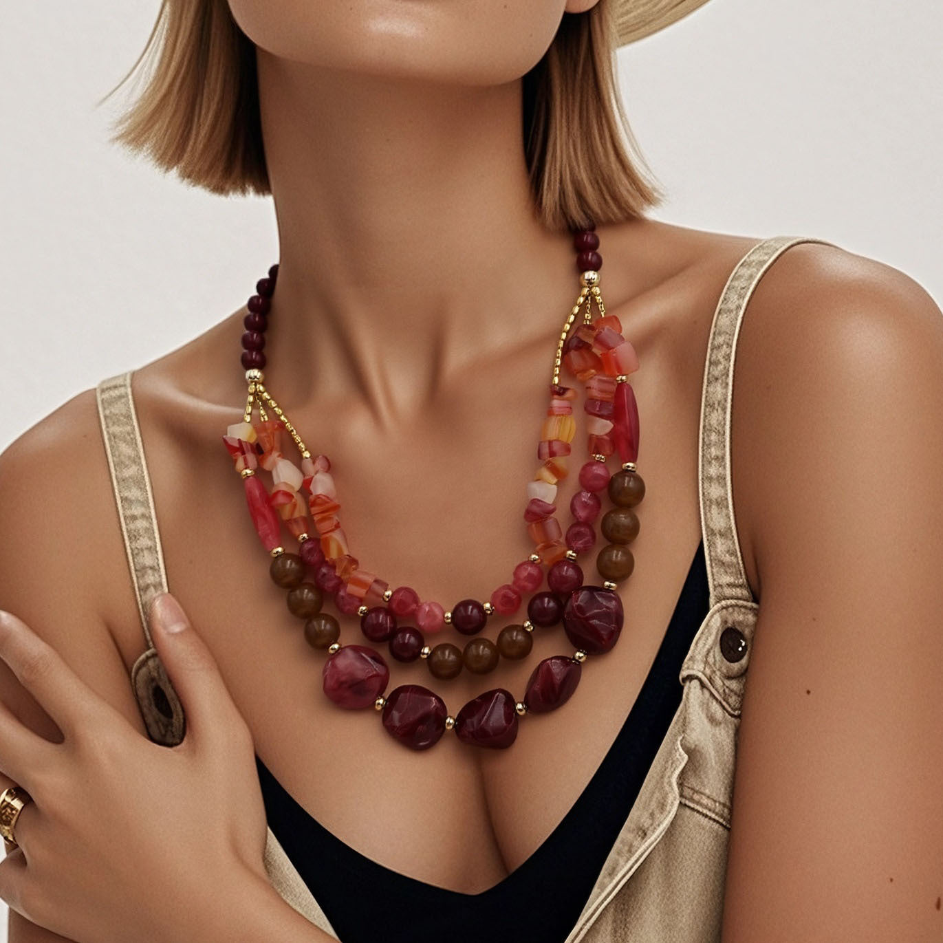 Two Tone Big Beaded Multi Layer NeckLace image 1