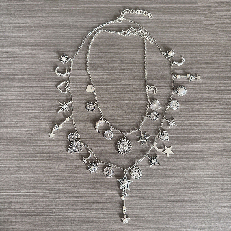 Vintage Heart Sun Moon Tassel NeckLace image 5