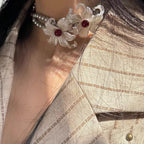 Iris Flower Silver Pearl NeckLace image 4