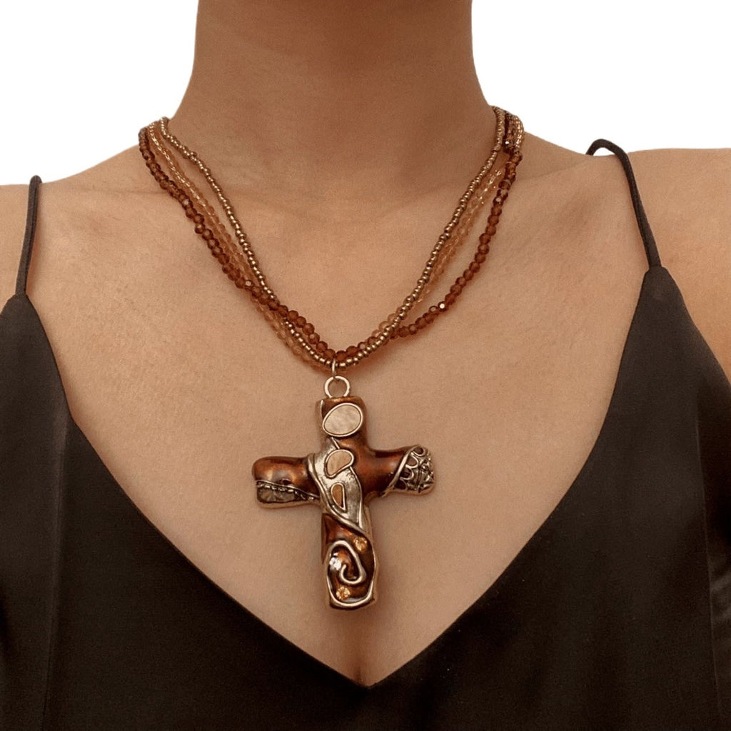 Gothic Cross Multi Layer Beaded NeckLace image 2