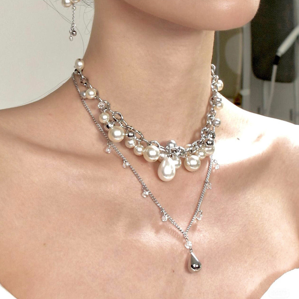 Waterdrop Pearl Double Layer Stackable NeckLace image 1