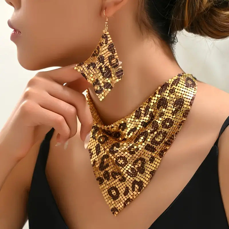 Leopard Print Sequin Triangle Scarf NeckLace image 2