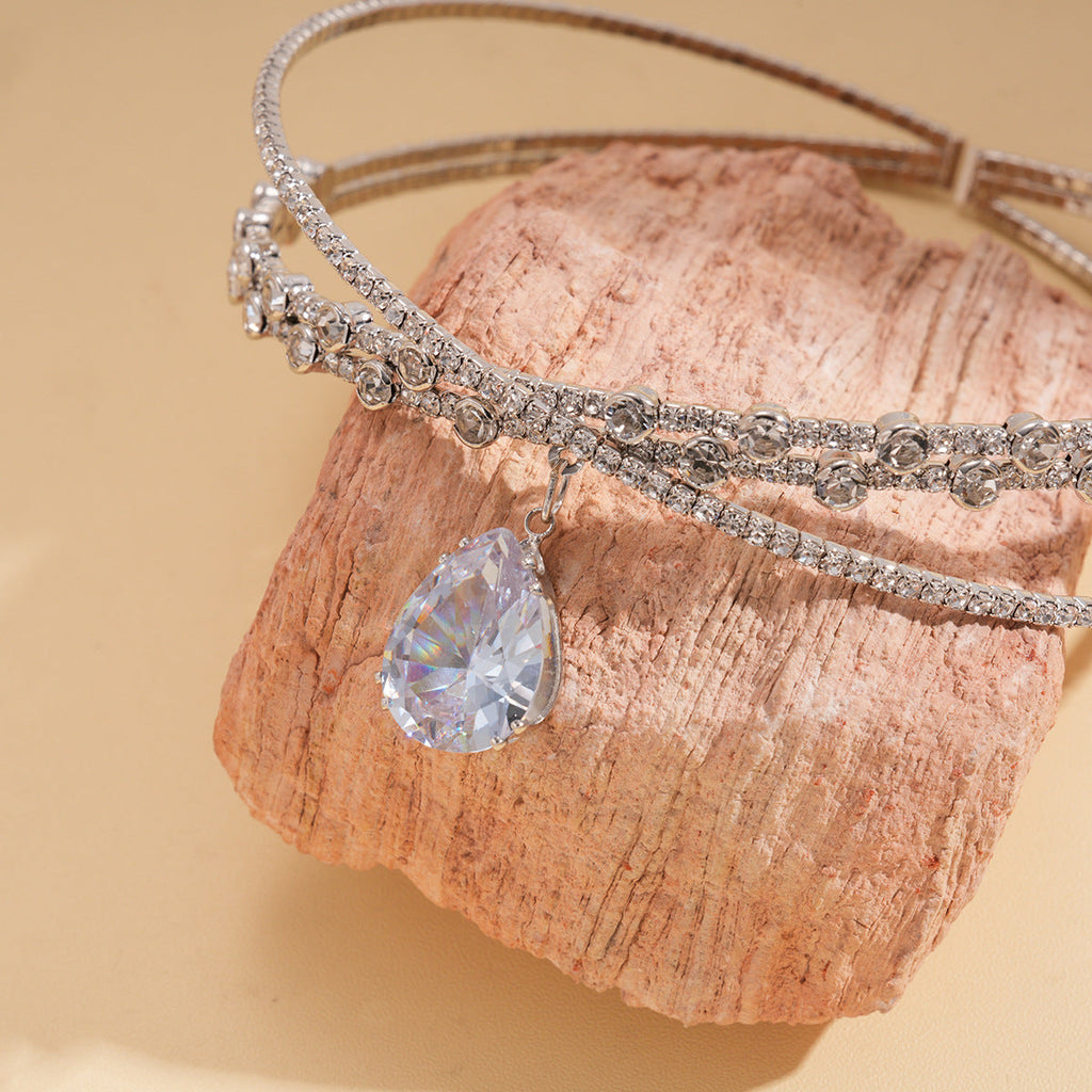 Zircon Rhinestone Waterdrop Crisscross Double Layer NeckLace image 4