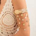 Metal Leaf Coin Tassel Open Bracelet image 5