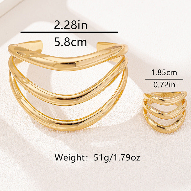 Two Piece Multi Layer Wave Metal Bracelet image 5