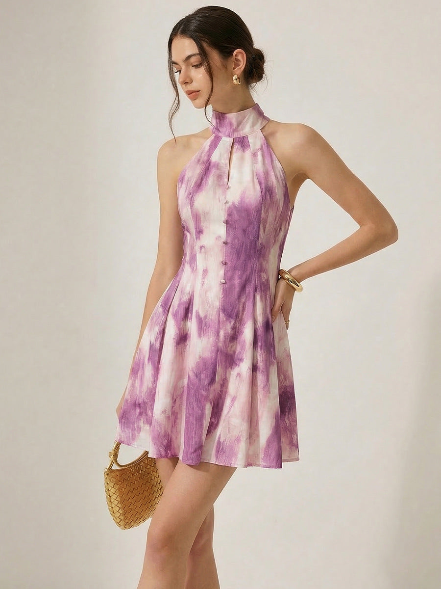 Halter Neck A Line Flowy Sleeveless Mini Dress image 2
