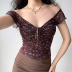 Ruched Floral V Neck Slim Sexy Blouse image 4