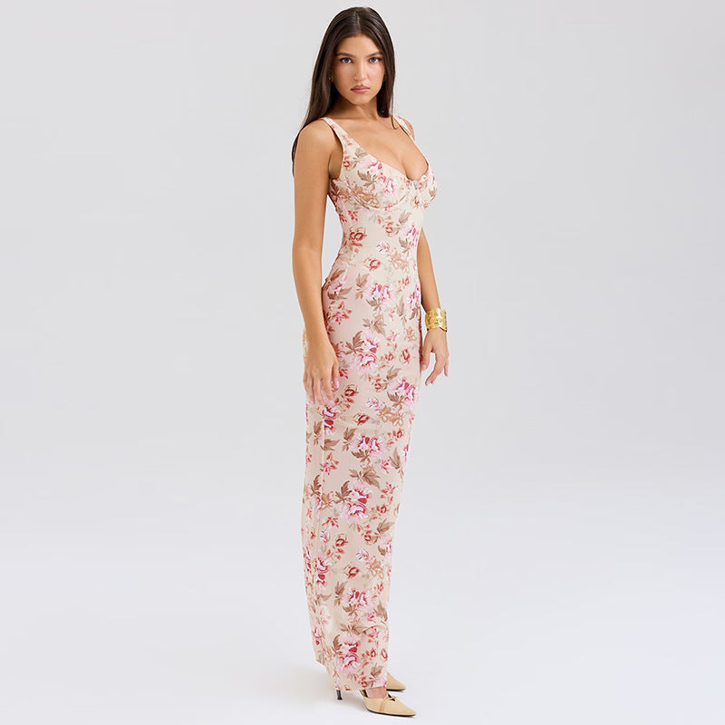 Floral Print Deep V-Neck Fitted Party Dress image 7