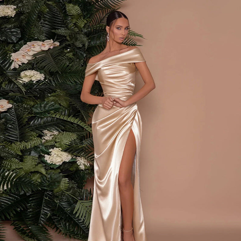 Silk Gloss Off-Shoulder Split Party Dress image 6