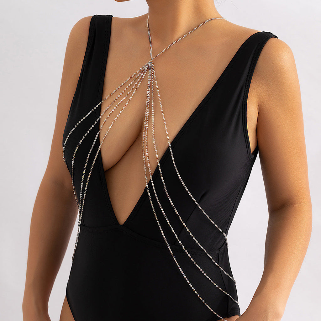 Sexy Minimalist Multi Layer Tassel Chest Body Chain image 1