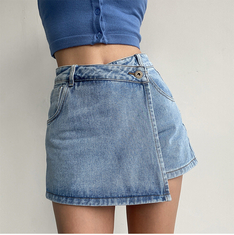 Two In One High Waist A Line Denim Shorts image 2