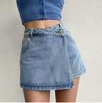 Two In One High Waist A Line Denim Shorts image 2