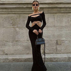 Slim Hollow Long-Sleeve Sexy Temperament Maxi Dress image 5