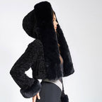 Solid Thickened Fur Collar Cropped Coat image 7