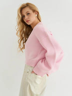 Custom Solid Color V-Neck Loose Knit Cardigan image 2