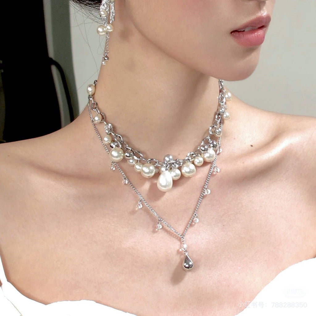 Waterdrop Pearl Double Layer Stackable NeckLace image 3