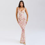 Floral Print Deep V-Neck Fitted Party Dress image 4