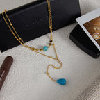Titanium Blue Turquoise Double Layer Y-shaped NeckLace image 4