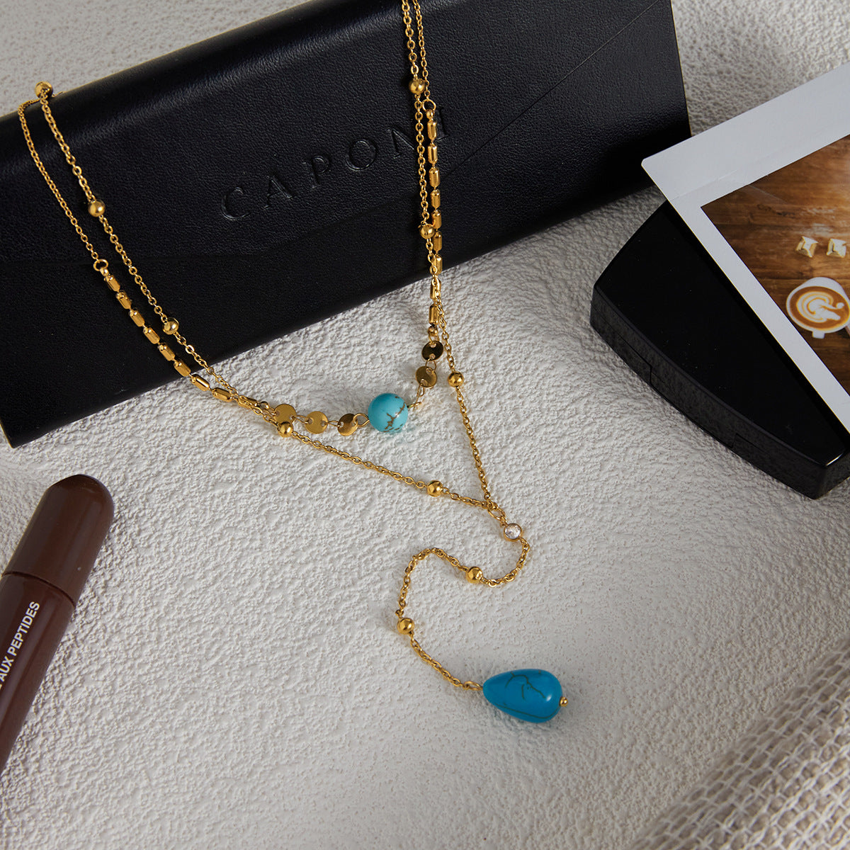 Titanium Blue Turquoise Double Layer Y-shaped NeckLace image 4