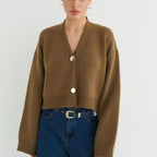 Custom Solid Color V-Neck Loose Knit Cardigan image 9