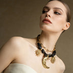 Sun Moon Stainless Steel Resin Beaded NeckLace image 3