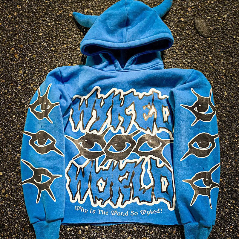 Y2K Chic Street Print Devil Horn Hoodie image 2
