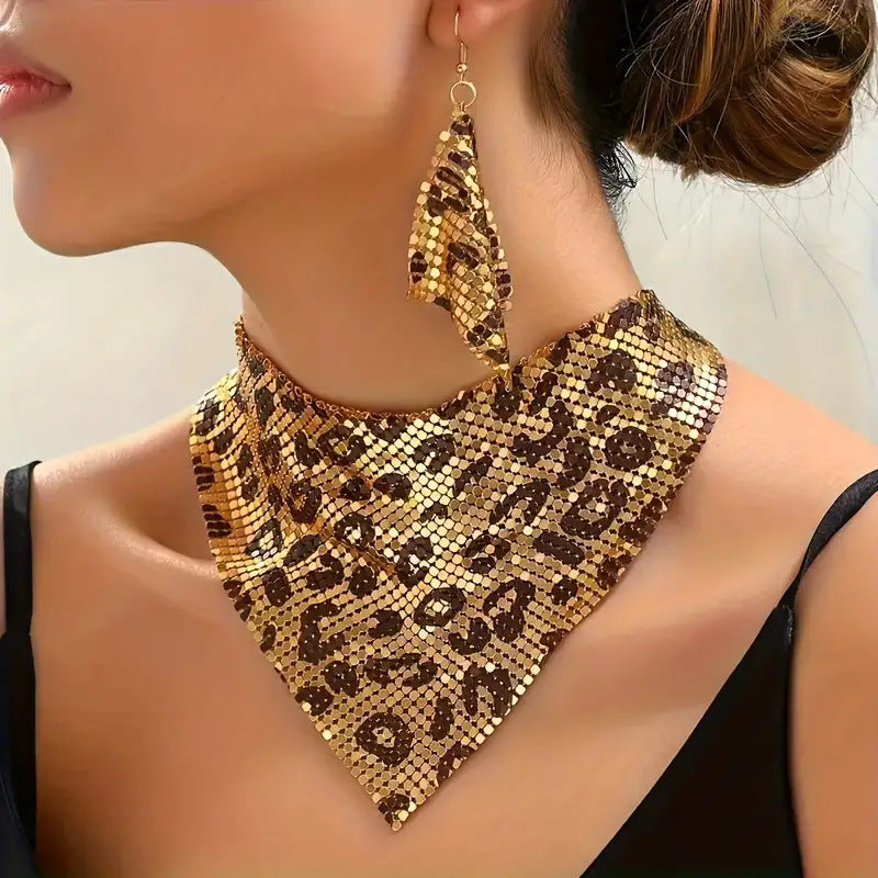 Leopard Print Sequin Triangle Scarf NeckLace image 1