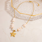 Stainless Steel Natural Stone Pearl Starfish Sun NeckLace image 4