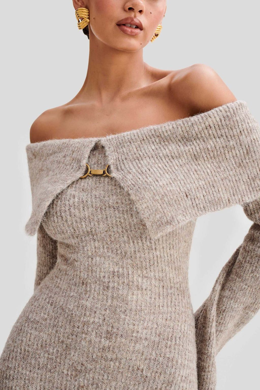Slim Fitted Off-Shoulder Long Sleeve Sweater Dress image 5