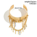 Metal Leaf Coin Tassel Open Bracelet image 4