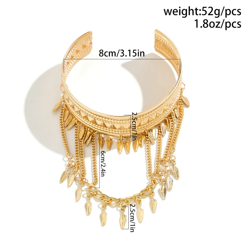 Metal Leaf Coin Tassel Open Bracelet image 4