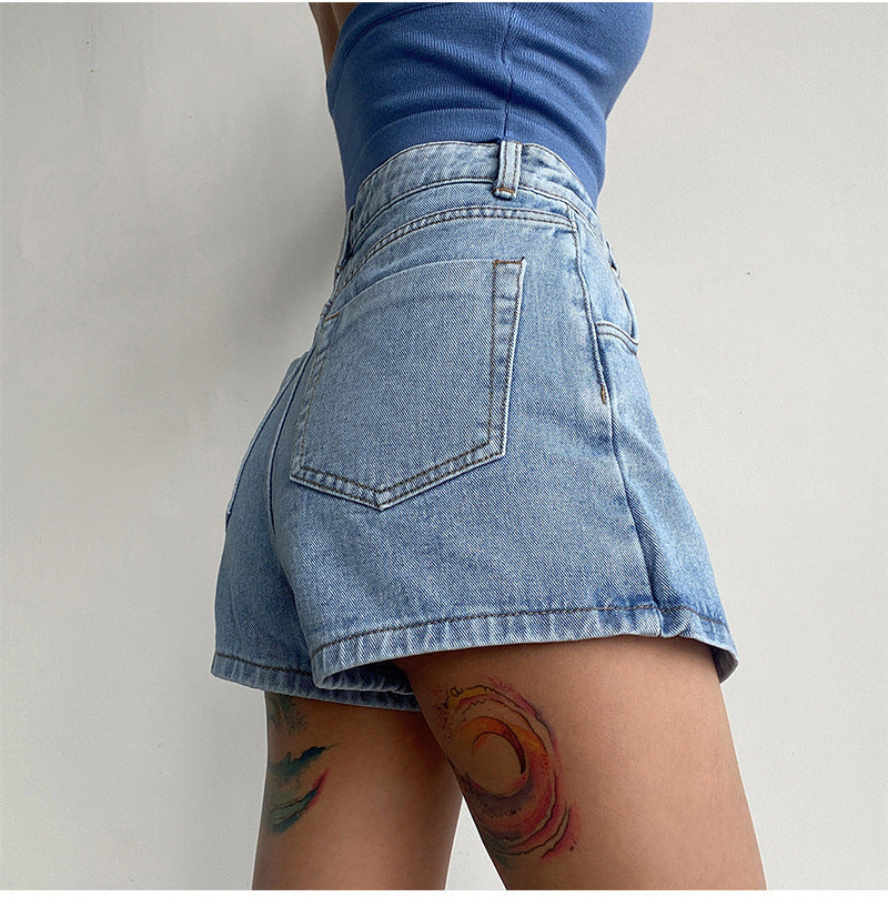 Two In One High Waist A Line Denim Shorts image 3
