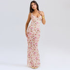 Floral Print Deep V-Neck Fitted Party Dress image 5