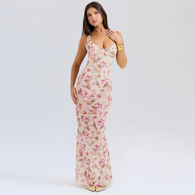 Floral Print Deep V-Neck Fitted Party Dress image 5