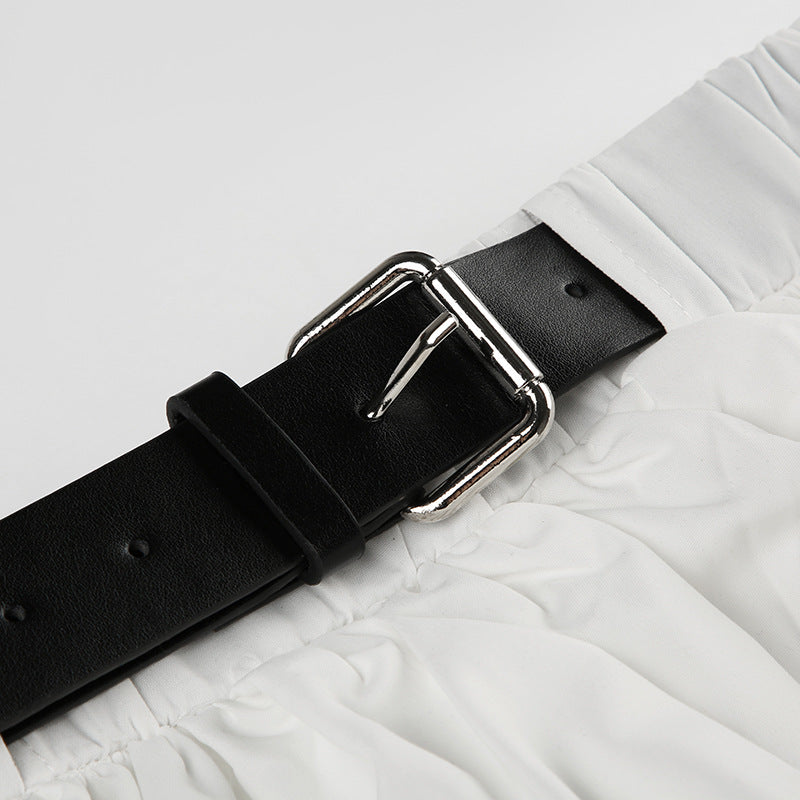 Color Block Low Waist Belt Ruffle A Line Mini Skirt image 5