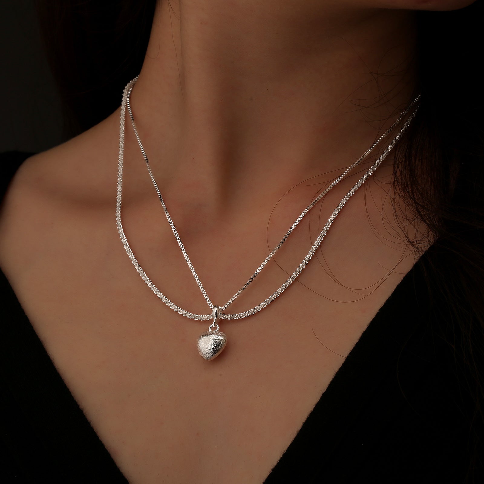 Minimal Double Layer Heart Pendant NeckLace image 1
