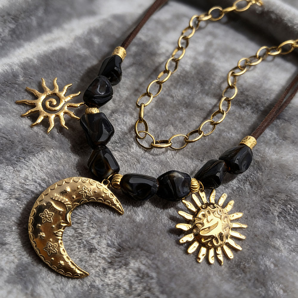 Sun Moon Stainless Steel Resin Beaded NeckLace image 4