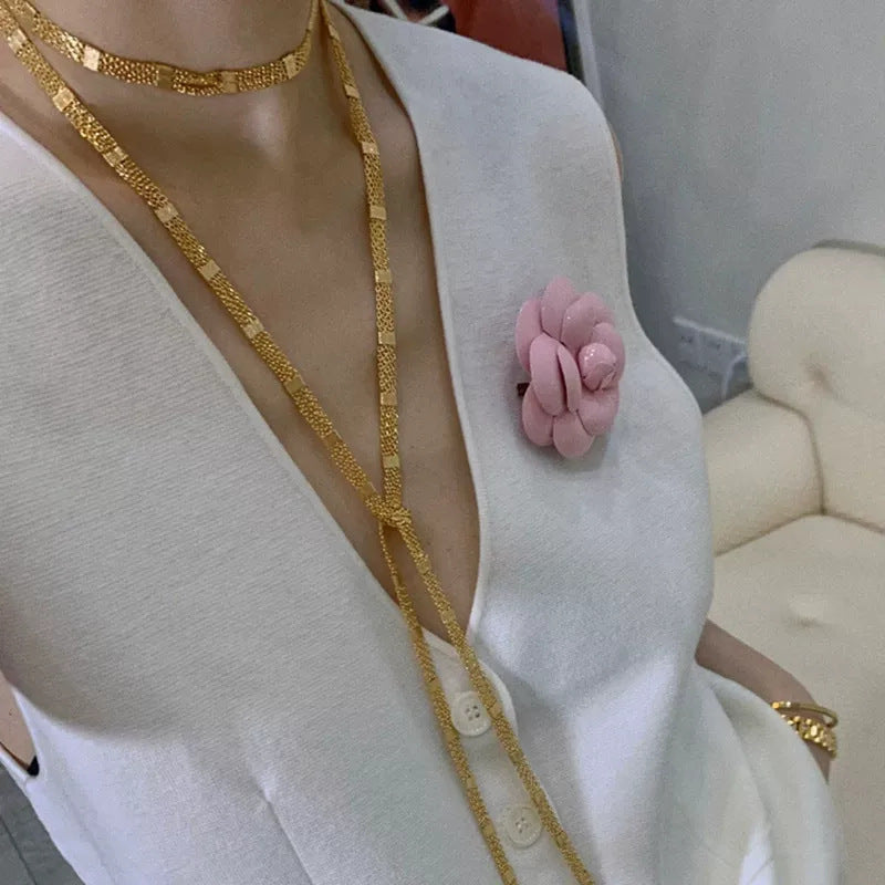 Gold Square Tassel Long Layered NeckLace image 2
