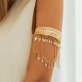 Metal Leaf Coin Tassel Open Bracelet image 1
