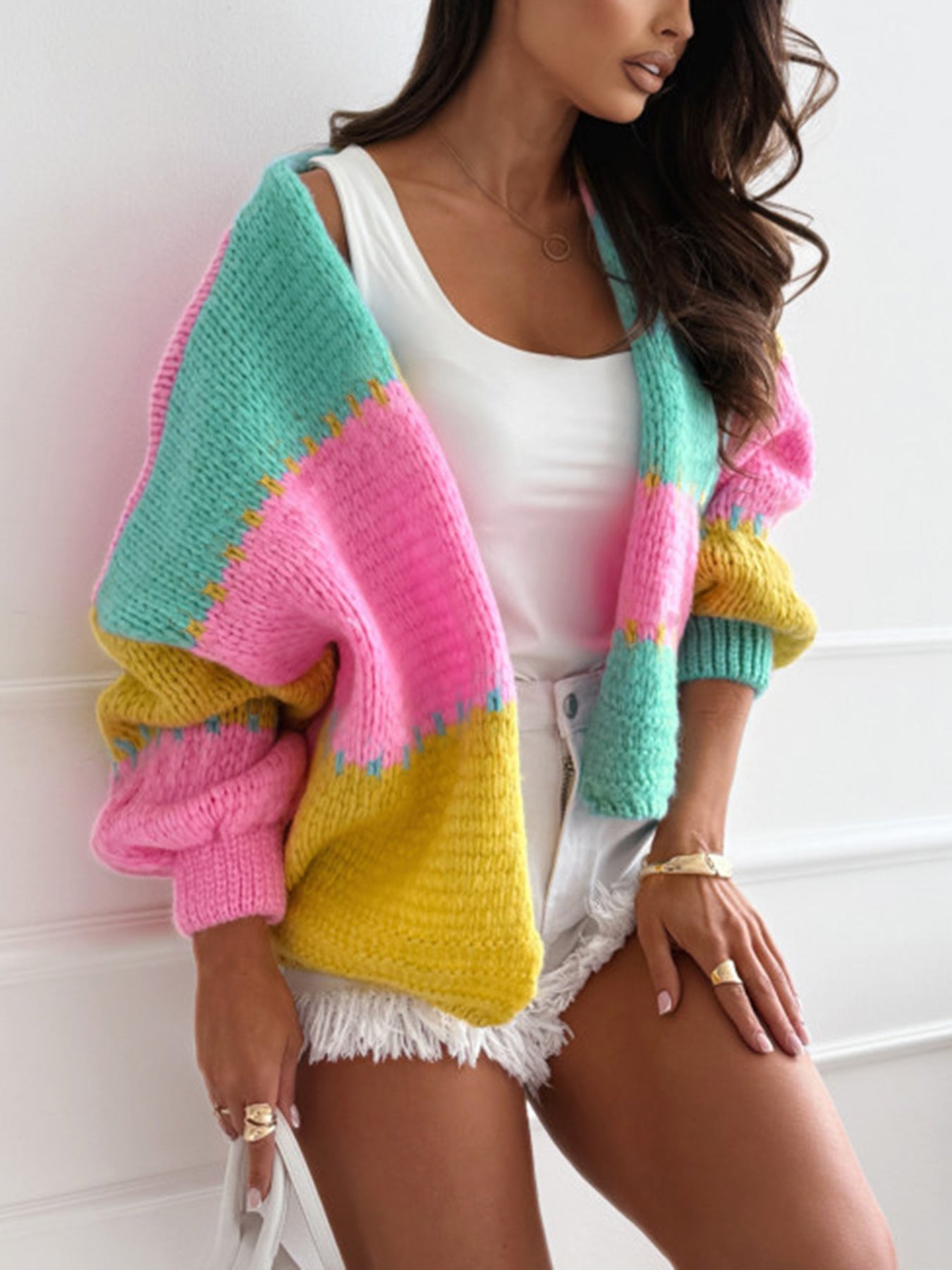 Lazy-Style Color-Block Loose Knit Cardigan image 5