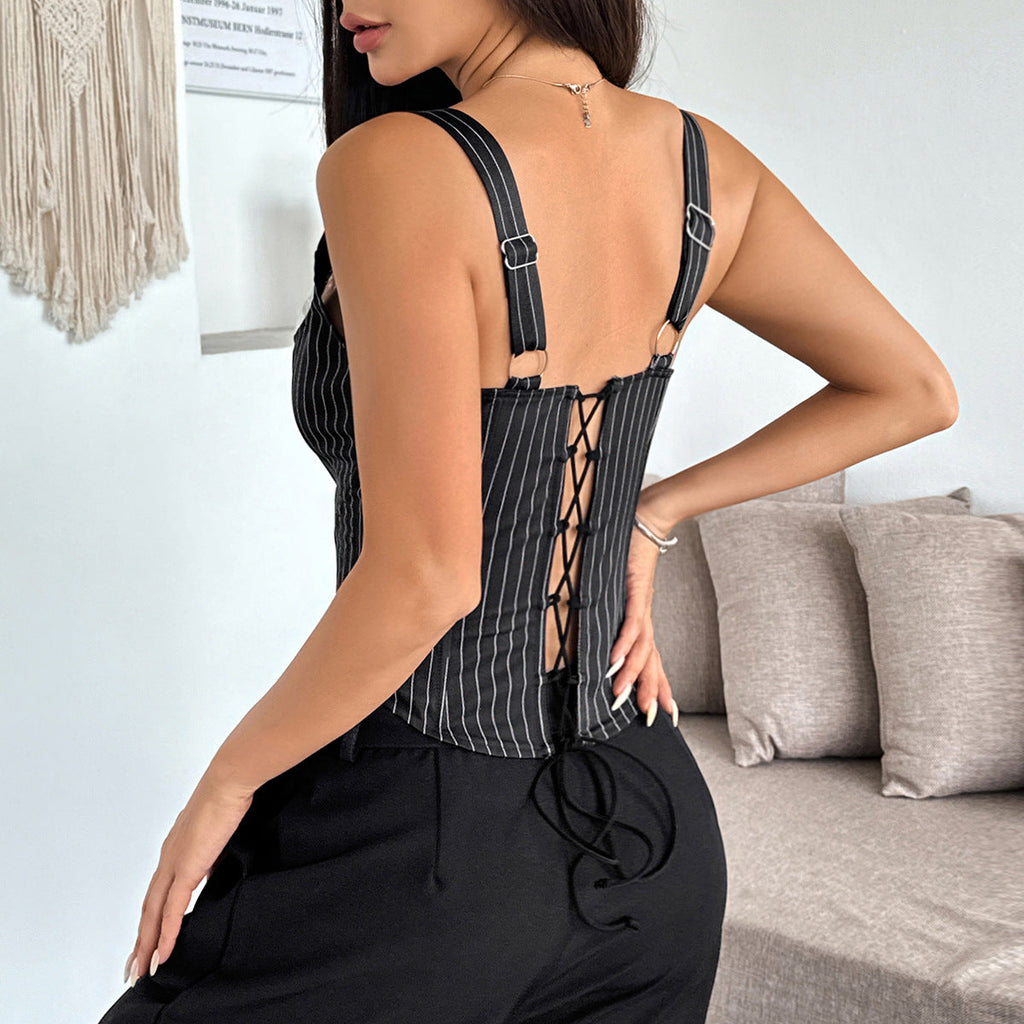 Striped Color Block Ruffle Trim Boned Cami Top image 7