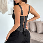 Striped Color Block Ruffle Trim Boned Cami Top image 7
