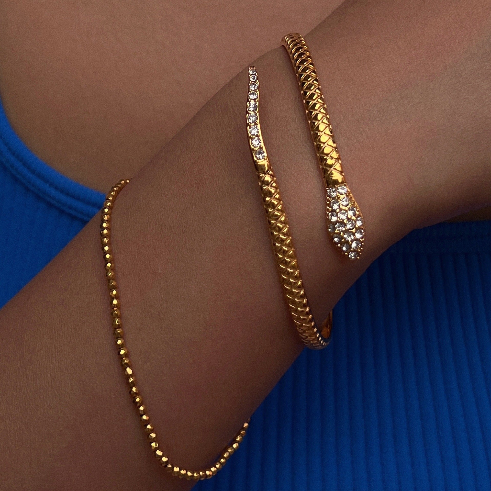 18K Plated Titanium Steel Zircon Snake Open Bracelet image 2