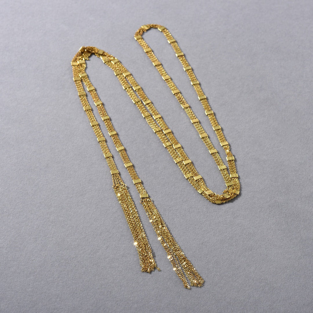 Gold Square Tassel Long Layered NeckLace image 6