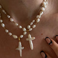 Vintage Baroque Cross Pearl NeckLace image 1