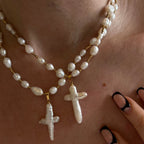 Vintage Baroque Cross Pearl NeckLace image 1
