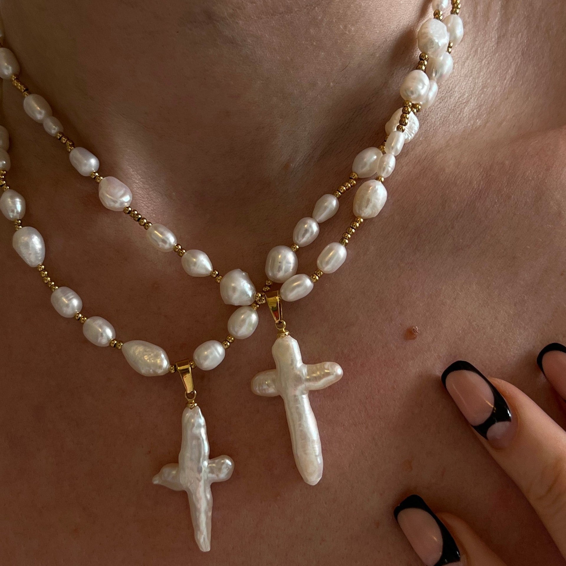 Vintage Baroque Cross Pearl NeckLace image 1