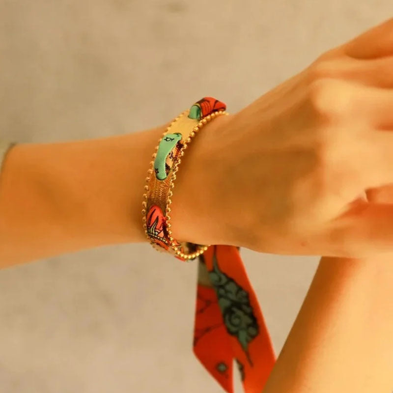 Vintage Color Scarf Matte Gold Open Bracelet image 6