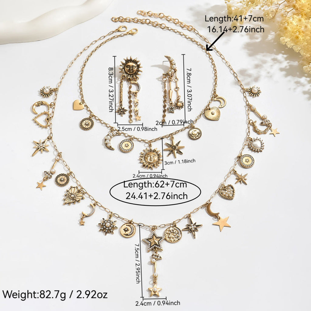 Vintage Heart Sun Moon Tassel NeckLace image 3