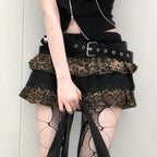 Leopard Print Tiered Lace Bow Mini Skirt image 3